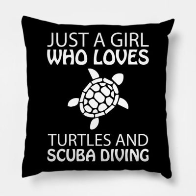 Girl Turtle Scuba Diving Throw Pillow Official Scuba Diving Gifts Merch