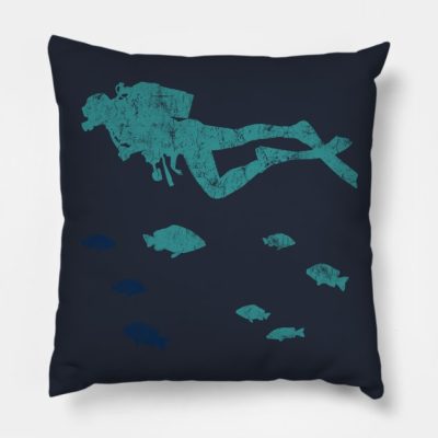 Vintage Scuba Diver Throw Pillow Official Scuba Diving Gifts Merch