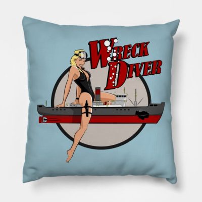 Wreck Diver Pinup Throw Pillow Official Scuba Diving Gifts Merch