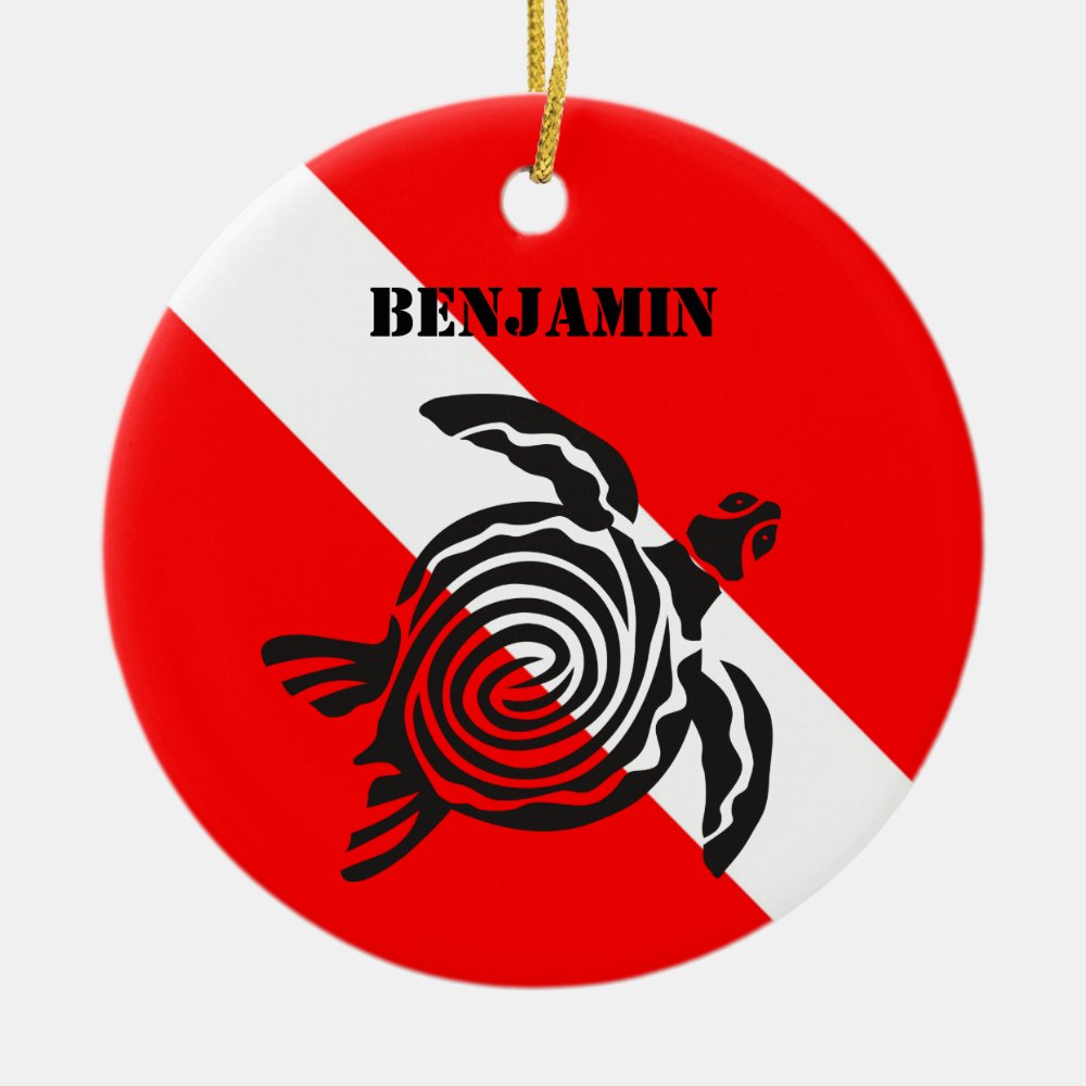 custom scuba diving flag and sea turtle ceramic ornament - Scuba Diving Gifts
