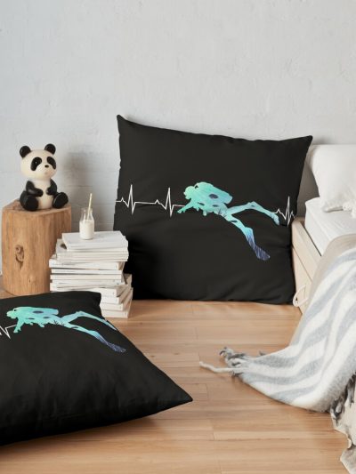 Scuba Diving Heart Beat - Best Gift For Diver Throw Pillow Official Scuba Diving Gifts Merch