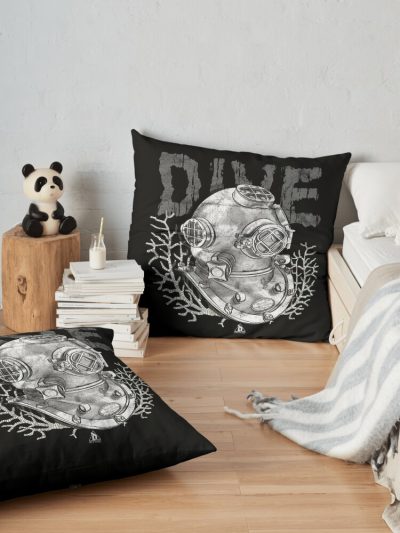 Scuba Diving Helmet Throw Pillow Official Scuba Diving Gifts Merch