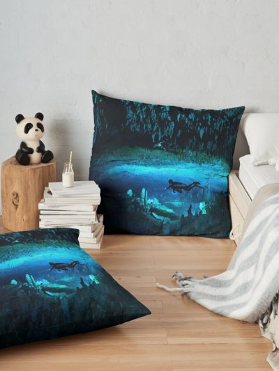 Cave Diving - Underwater Caving Scuba Diver Throw Pillow Official Scuba Diving Gifts Merch