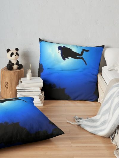 Scuba Deep Diving Throw Pillow Official Scuba Diving Gifts Merch