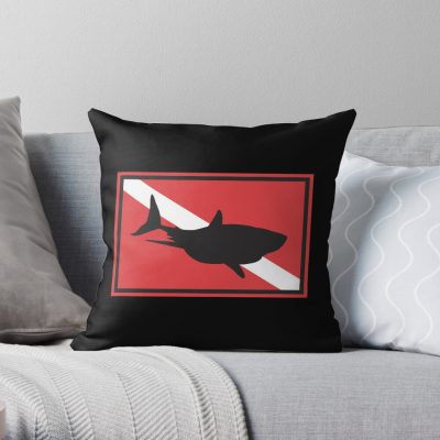 Scuba Shark Dive Flag Throw Pillow Official Scuba Diving Gifts Merch