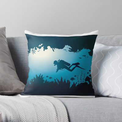 Underwater World - Scuba Diver Throw Pillow Official Scuba Diving Gifts Merch