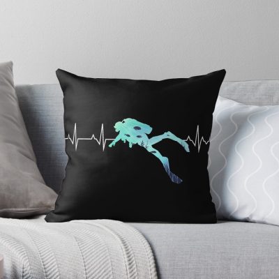 Scuba Diving Heart Beat - Best Gift For Diver Throw Pillow Official Scuba Diving Gifts Merch