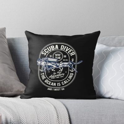 Vintage Retro Diver Shirt Scuba Diving Throw Pillow Official Scuba Diving Gifts Merch