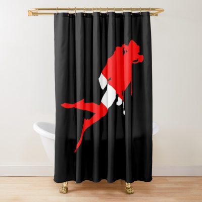 Scuba Diver Silhouette - Diver Down Shower Curtain Official Scuba Diving Gifts Merch