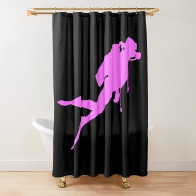 Scuba Diver Silhouette - Pink Shower Curtain Official Scuba Diving Gifts Merch