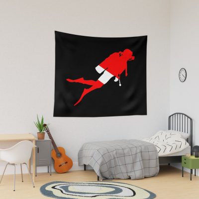 Scuba Diver Silhouette - Diver Down Tapestry Official Scuba Diving Gifts Merch